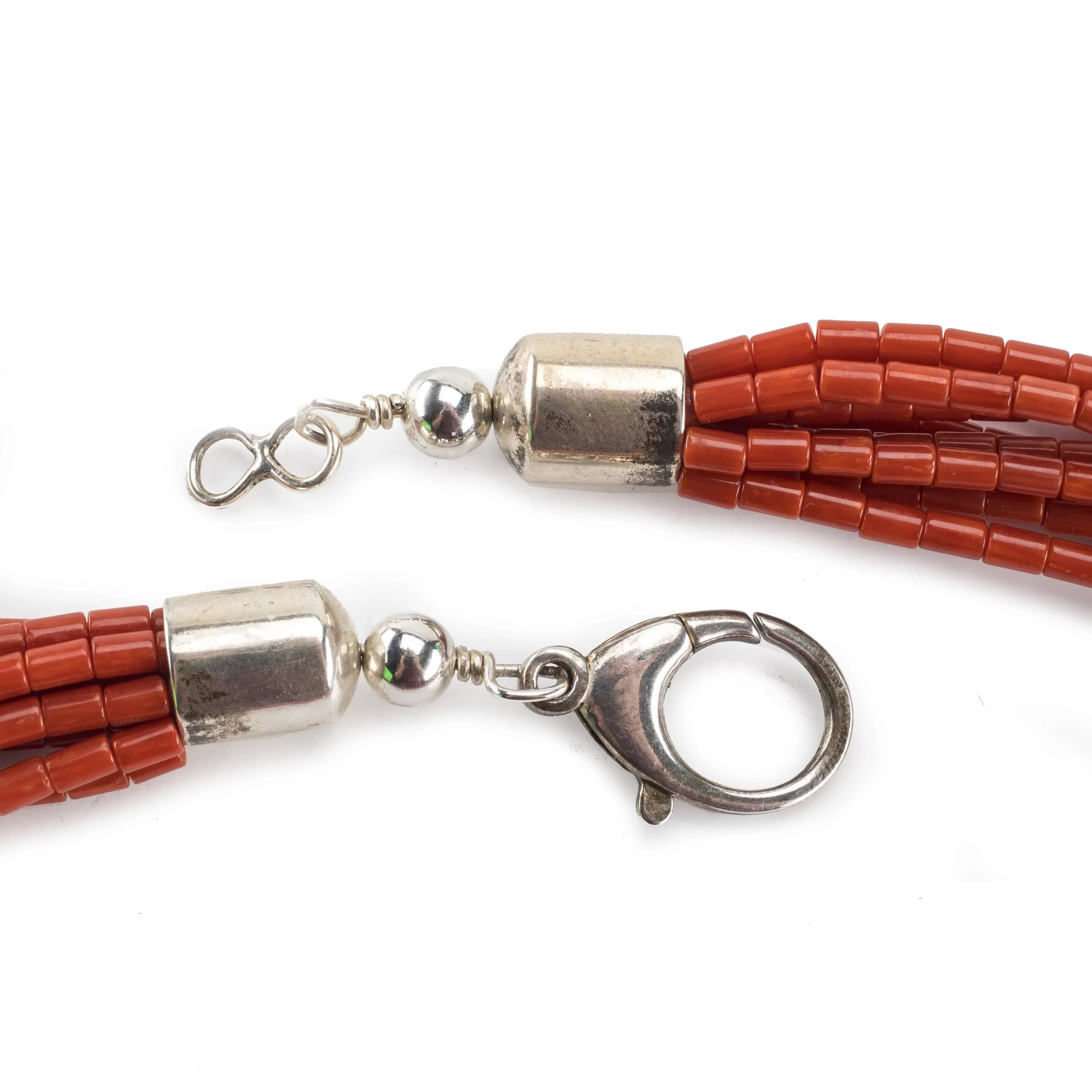 19" Ten Strand Coral USA Native American Made 925 Sterling Silver Necklace