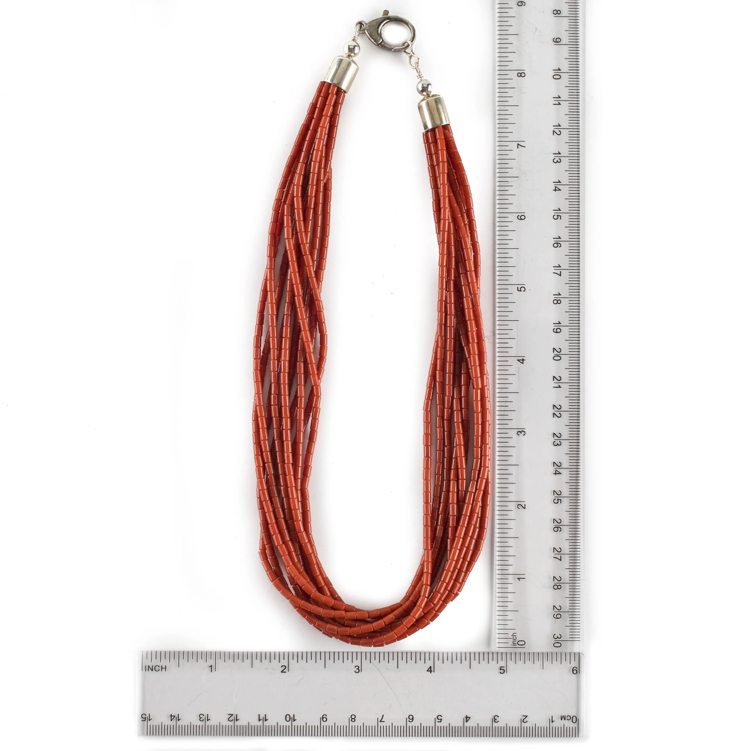 19" Ten Strand Coral USA Native American Made 925 Sterling Silver Necklace