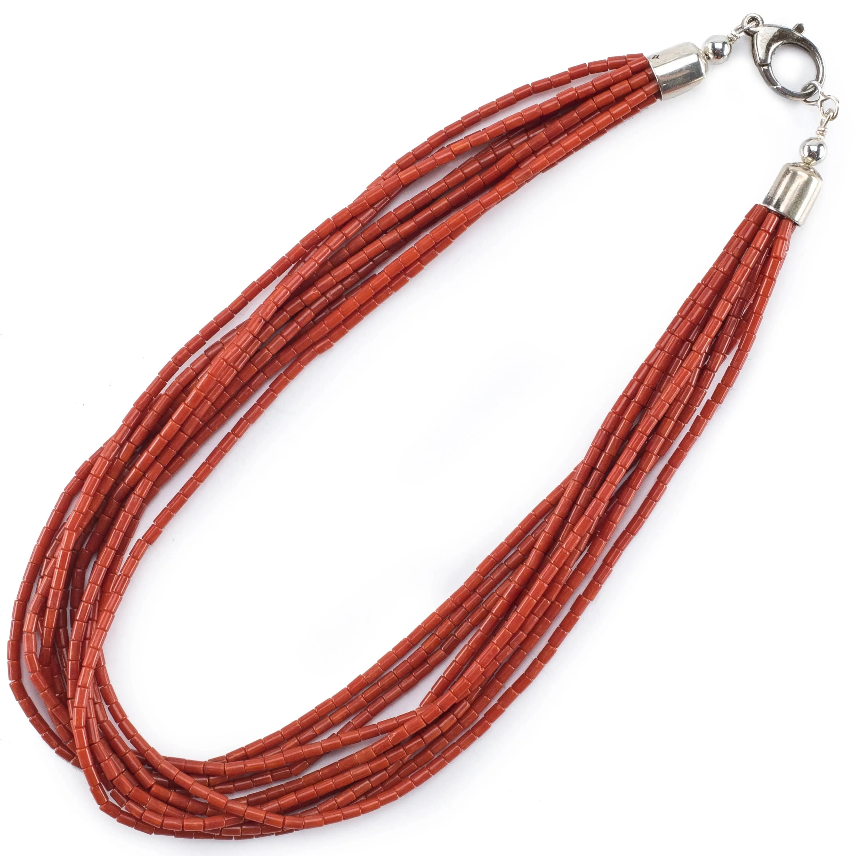 19" Ten Strand Coral USA Native American Made 925 Sterling Silver Necklace