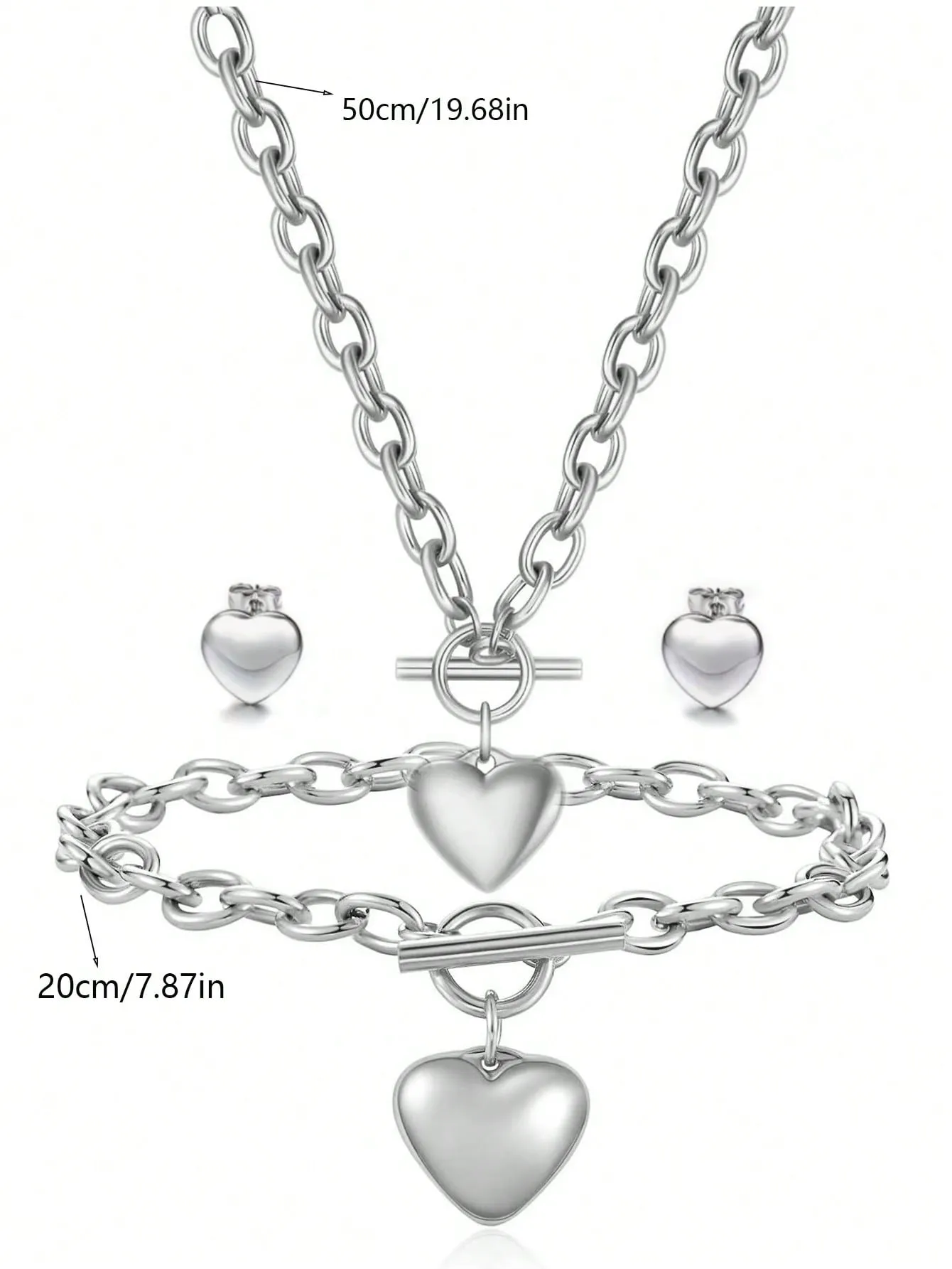 1Pc Women'S Ot Clasp Heart Design Pendant Necklace Bracelet And Heart Stud
