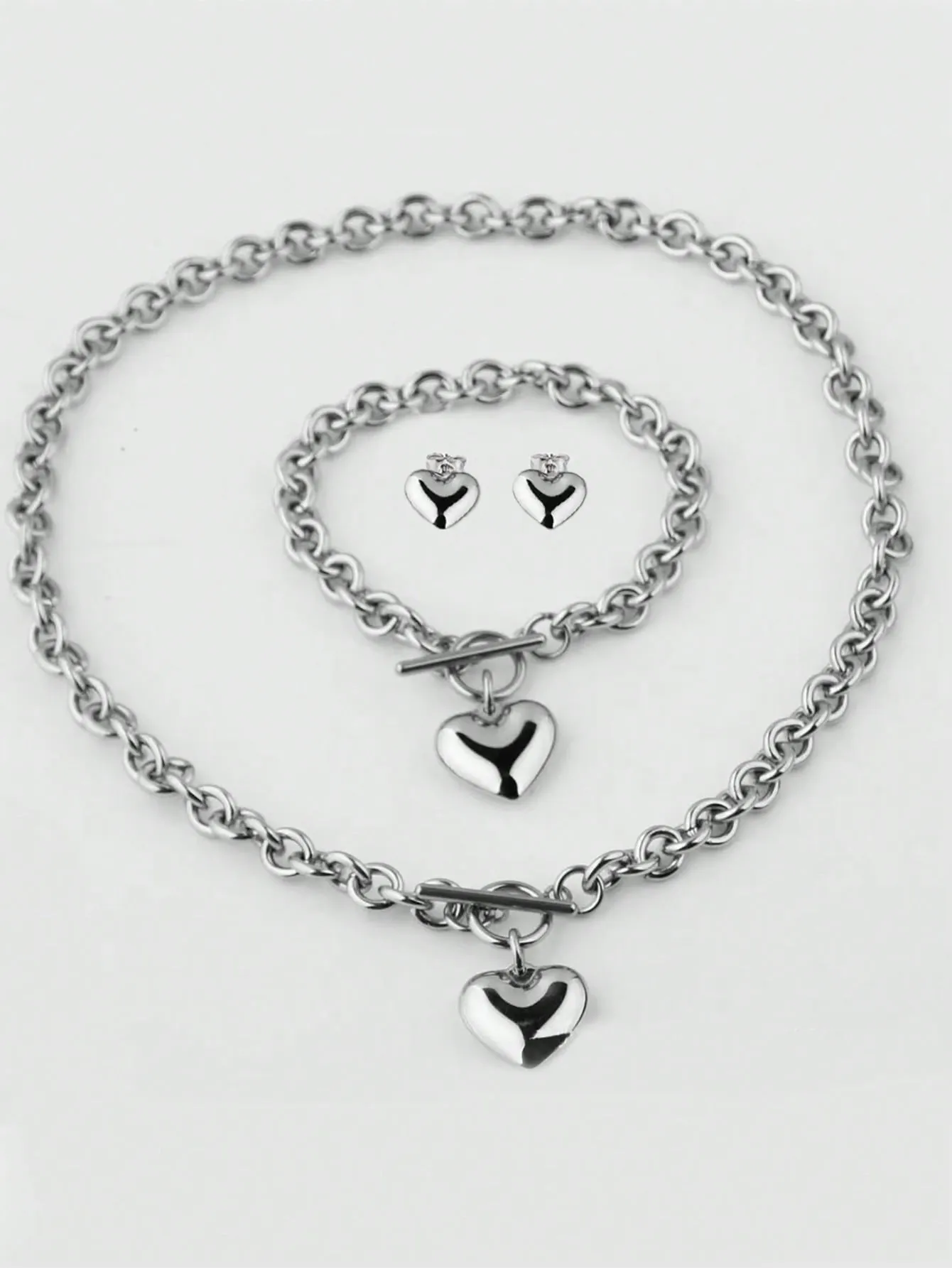 1Pc Women'S Ot Clasp Heart Design Pendant Necklace Bracelet And Heart Stud