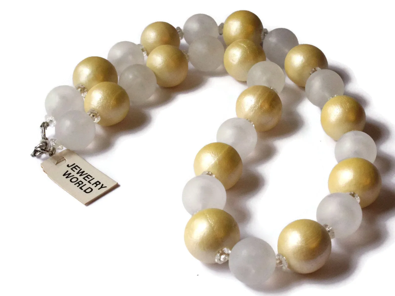 21 Inch Frosted Clear and Golden Yellow Vintage Beaded Necklace