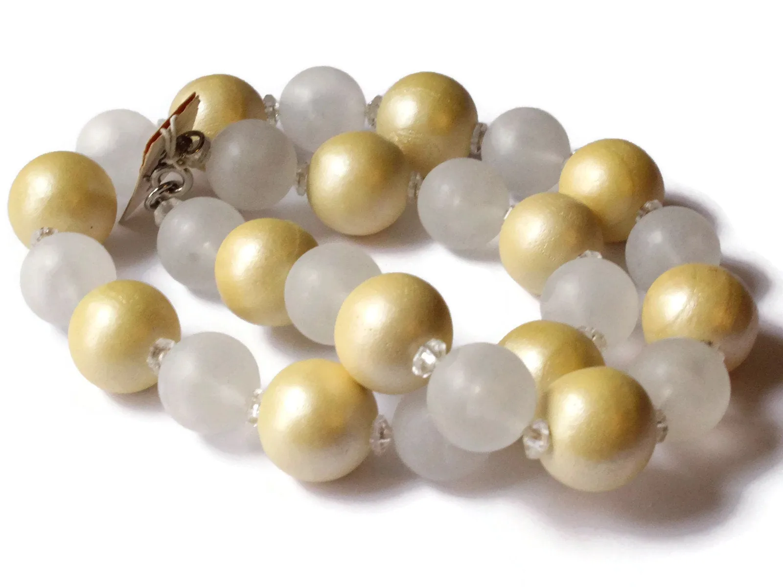 21 Inch Frosted Clear and Golden Yellow Vintage Beaded Necklace