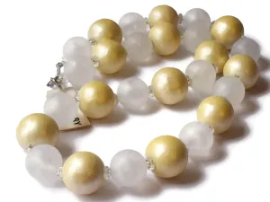21 Inch Frosted Clear and Golden Yellow Vintage Beaded Necklace