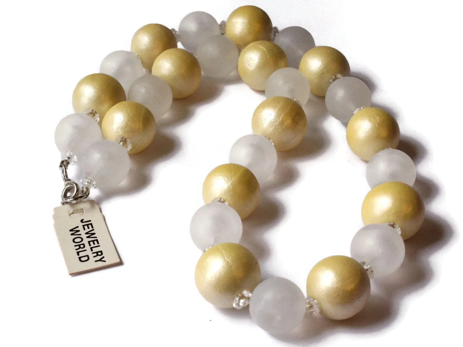 21 Inch Frosted Clear and Golden Yellow Vintage Beaded Necklace