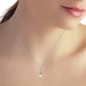 2.2 Carat 14K Solid White Gold Necklace Natural Pearl Citrine