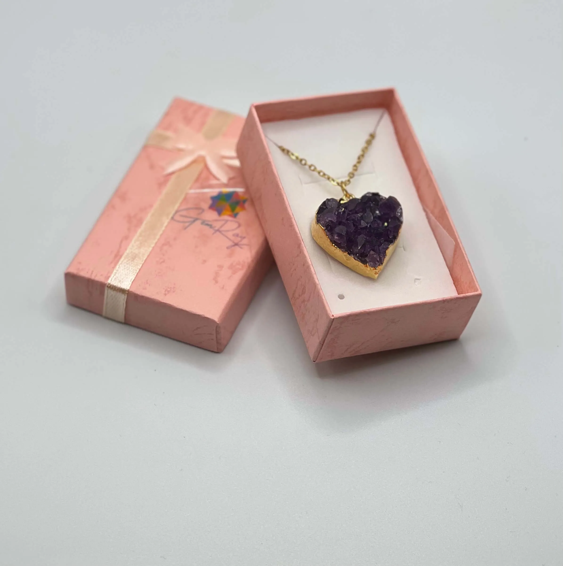 24k Gold Plated Amethyst Druzy Heart Necklace