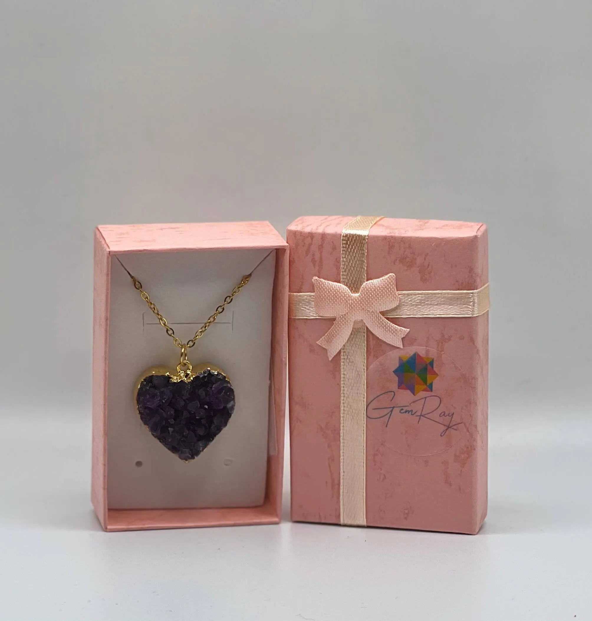 24k Gold Plated Amethyst Druzy Heart Necklace