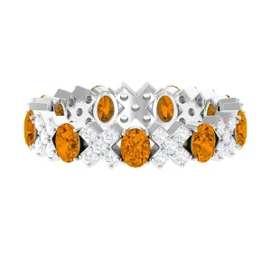 2.50 CT Real Citrine and Moissanite Designer Eternity Band Ring
