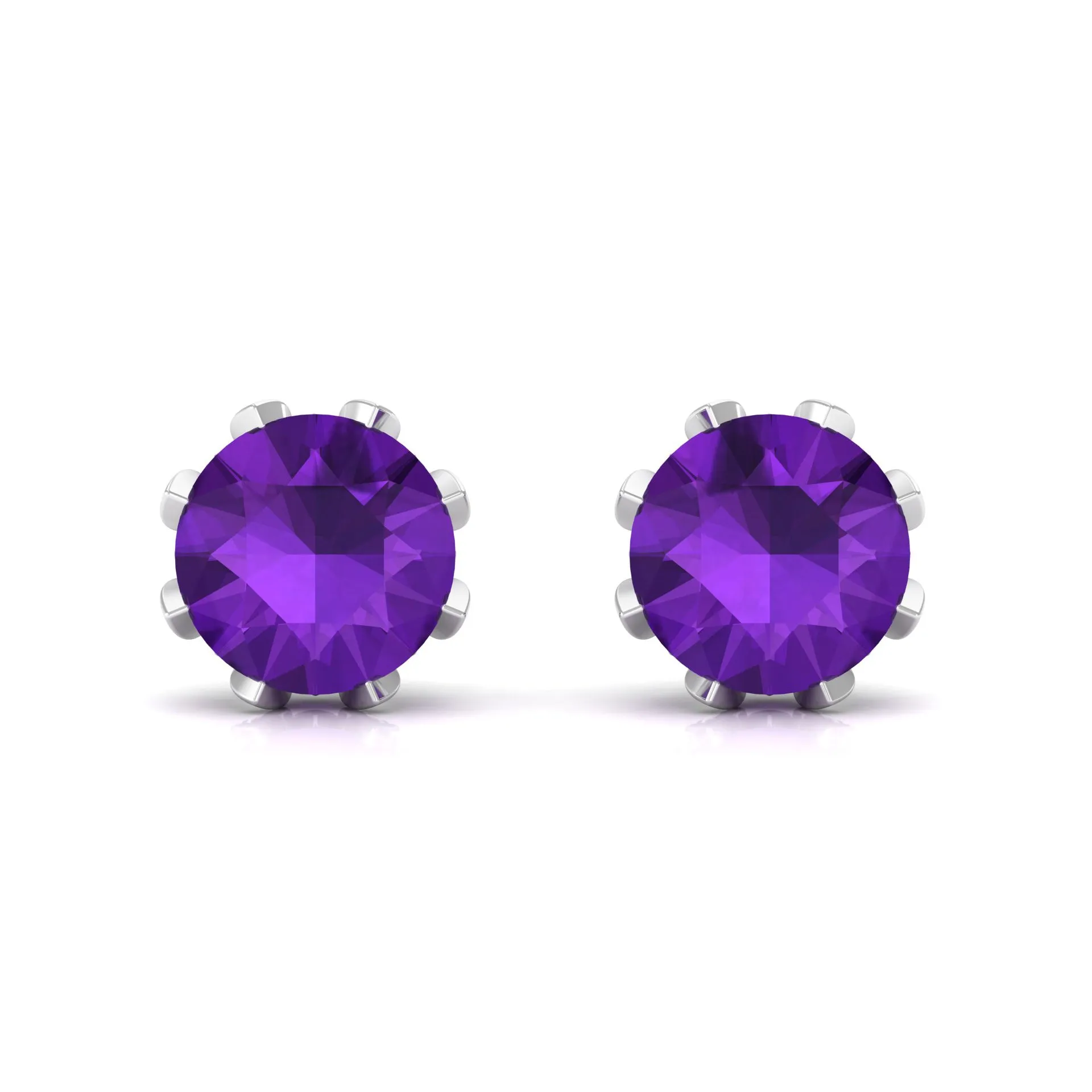 3 CT Real Amethyst Solitaire Bridal Stud Earrings with Diamond