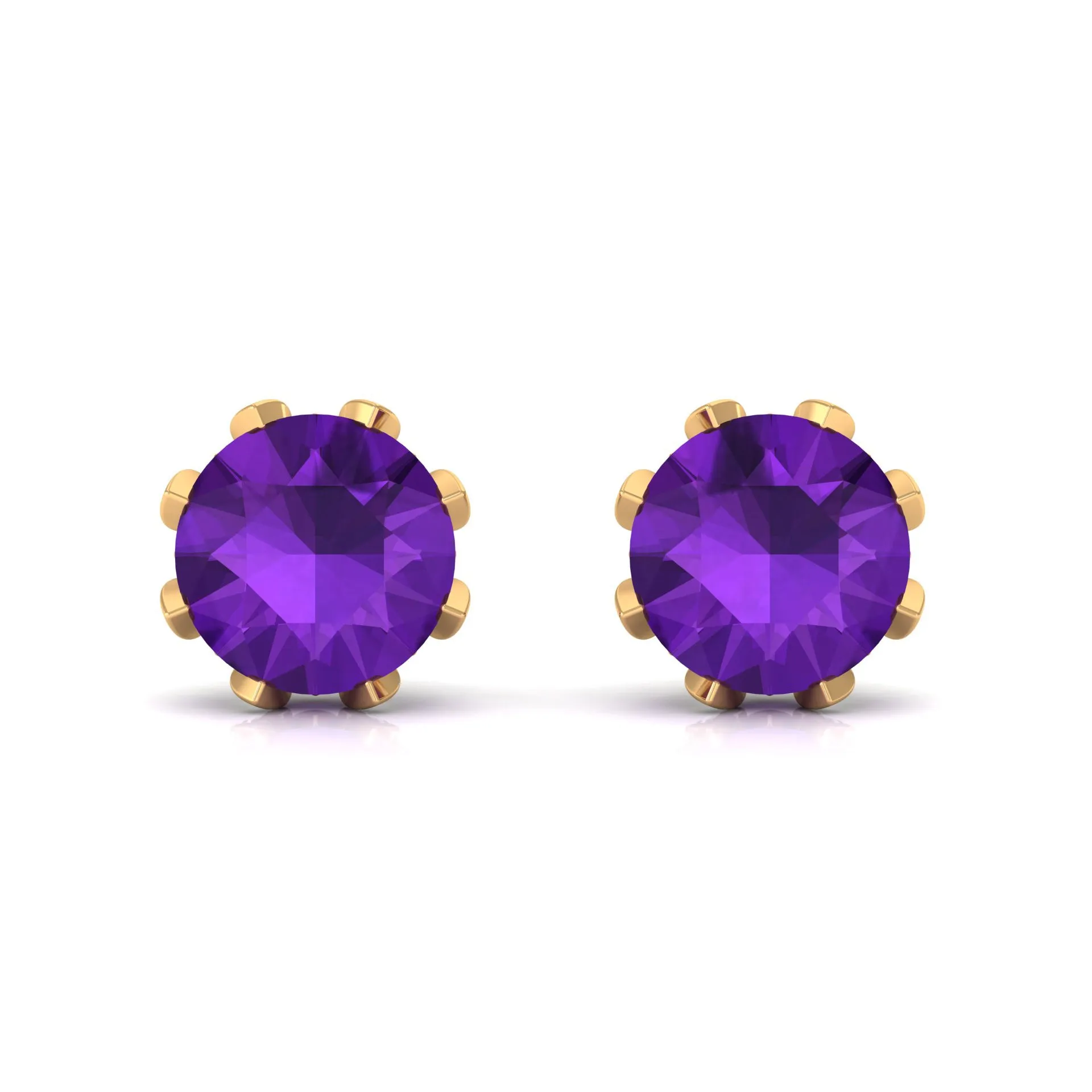3 CT Real Amethyst Solitaire Bridal Stud Earrings with Diamond