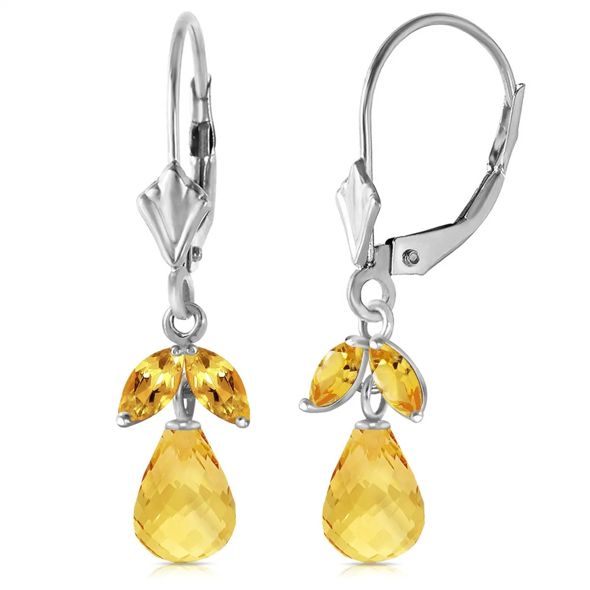 3.4 Carat 14K Solid White Gold Not Crooked Path Citrine Earrings