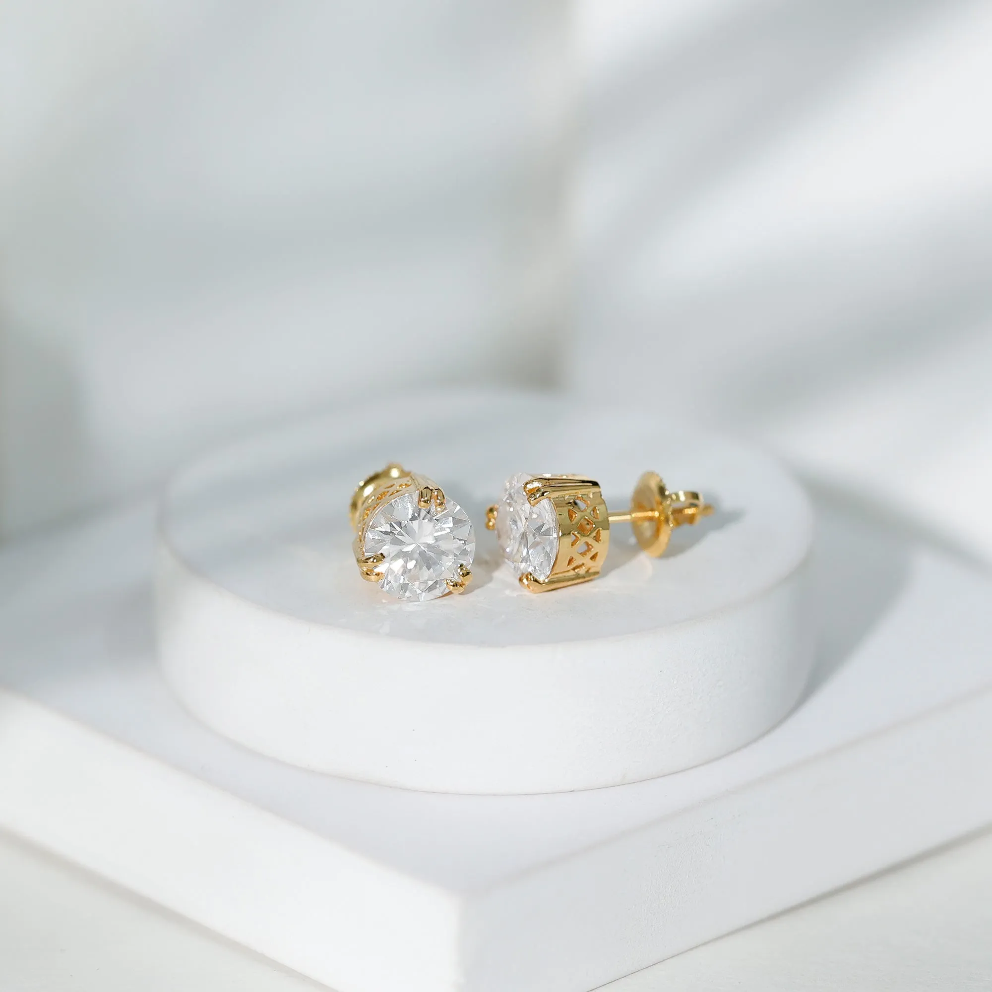4 CT Round Shape Moissanite Solitaire Stud Earrings in 3 Double Claw Prong Setting