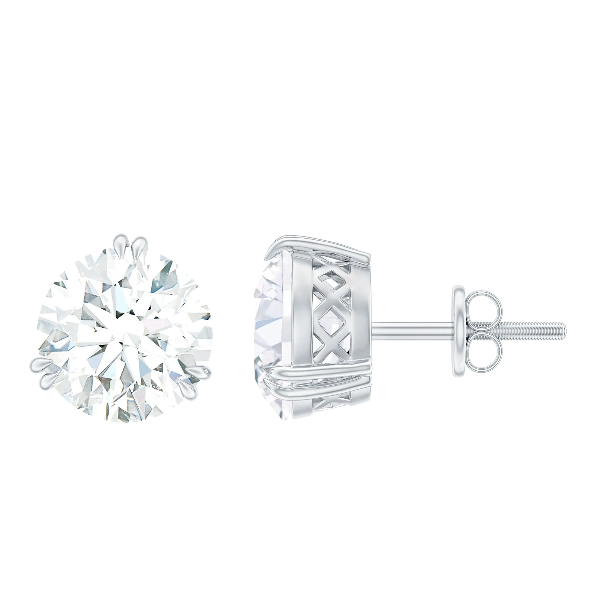 4 CT Round Shape Moissanite Solitaire Stud Earrings in 3 Double Claw Prong Setting