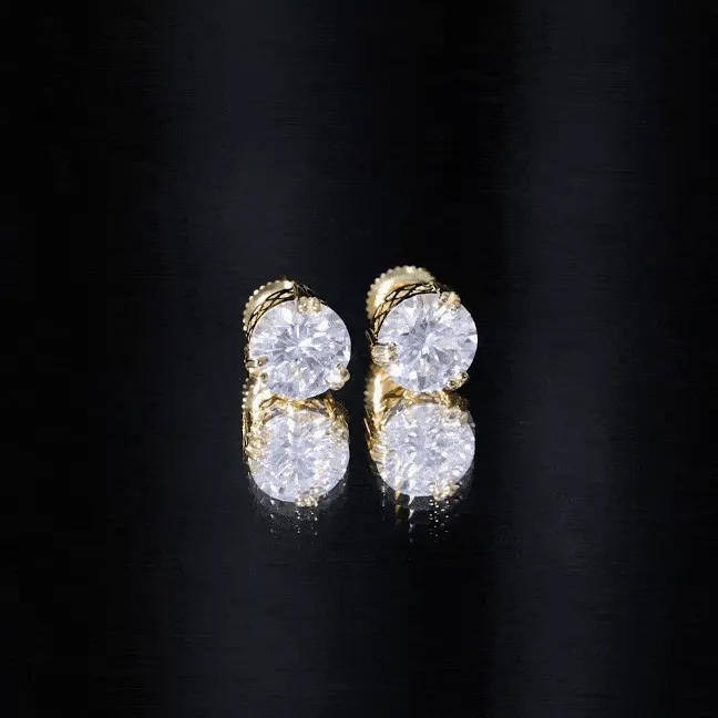 4 CT Round Shape Moissanite Solitaire Stud Earrings in 3 Double Claw Prong Setting