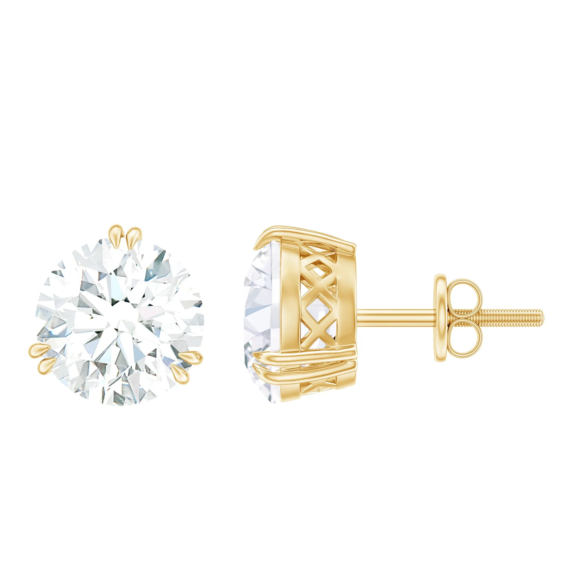 4 CT Round Shape Moissanite Solitaire Stud Earrings in 3 Double Claw Prong Setting