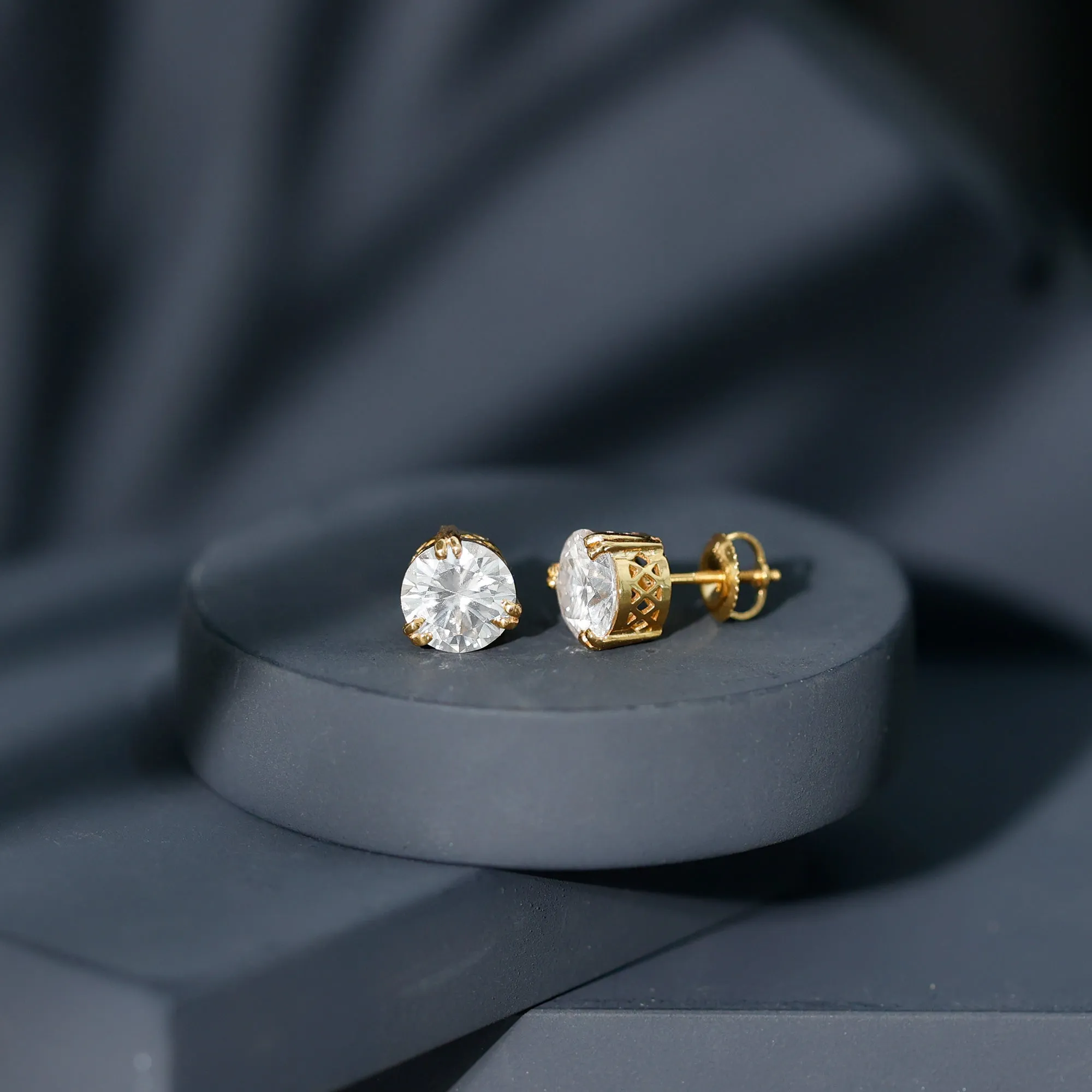 4 CT Round Shape Moissanite Solitaire Stud Earrings in 3 Double Claw Prong Setting