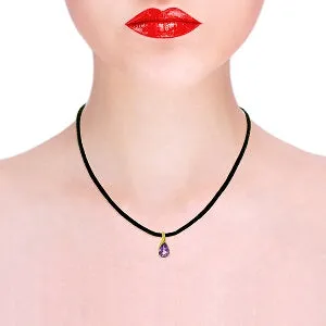 4.7 Carat 14K Solid Yellow Gold Leather Necklace Natural Amethyst