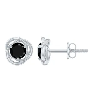 5 MM Black Diamond Solitaire and Gold Swirl Stud Earrings