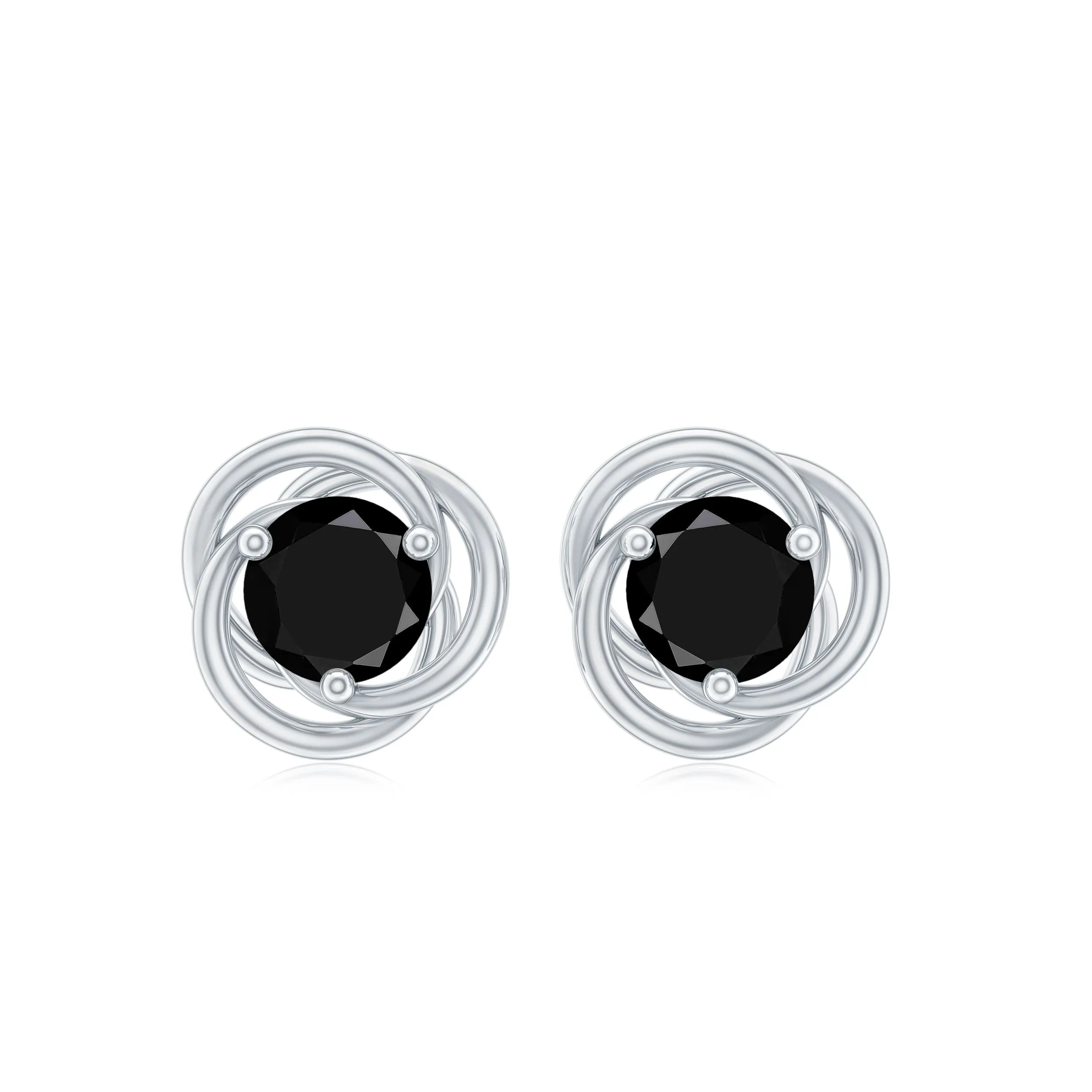 5 MM Black Diamond Solitaire and Gold Swirl Stud Earrings