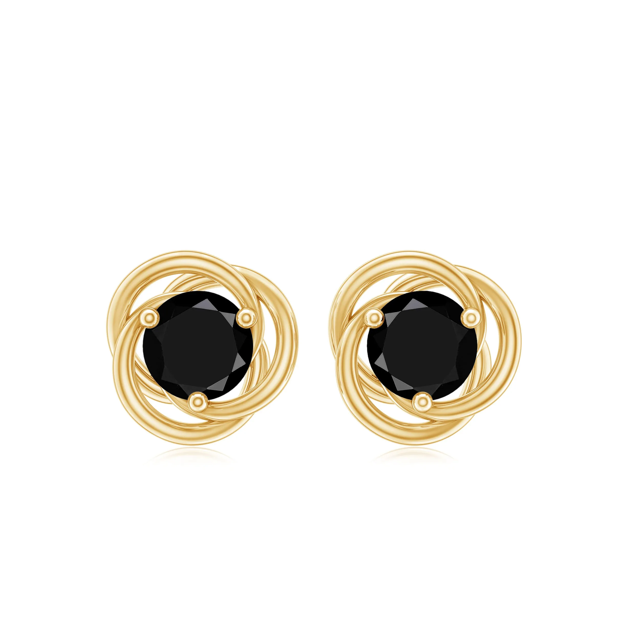 5 MM Black Diamond Solitaire and Gold Swirl Stud Earrings