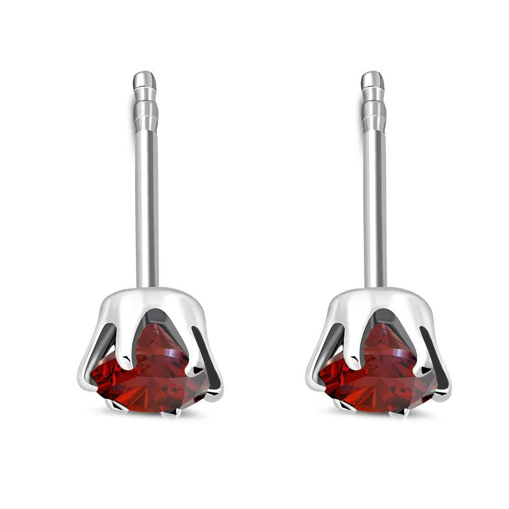 5mm Round Prong-Set Garnet CZ Sterling Silver Stud Earrings