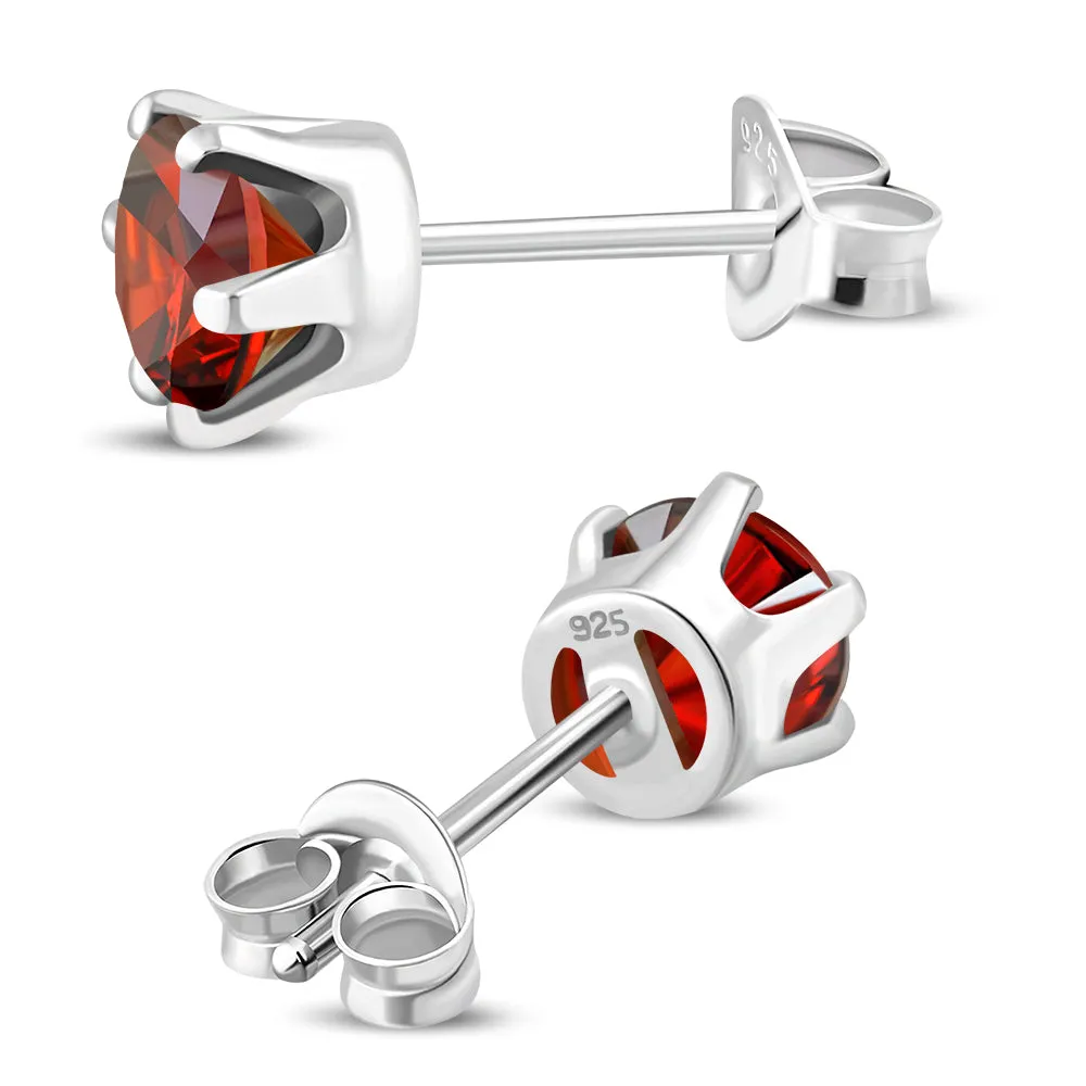5mm Round Prong-Set Garnet CZ Sterling Silver Stud Earrings