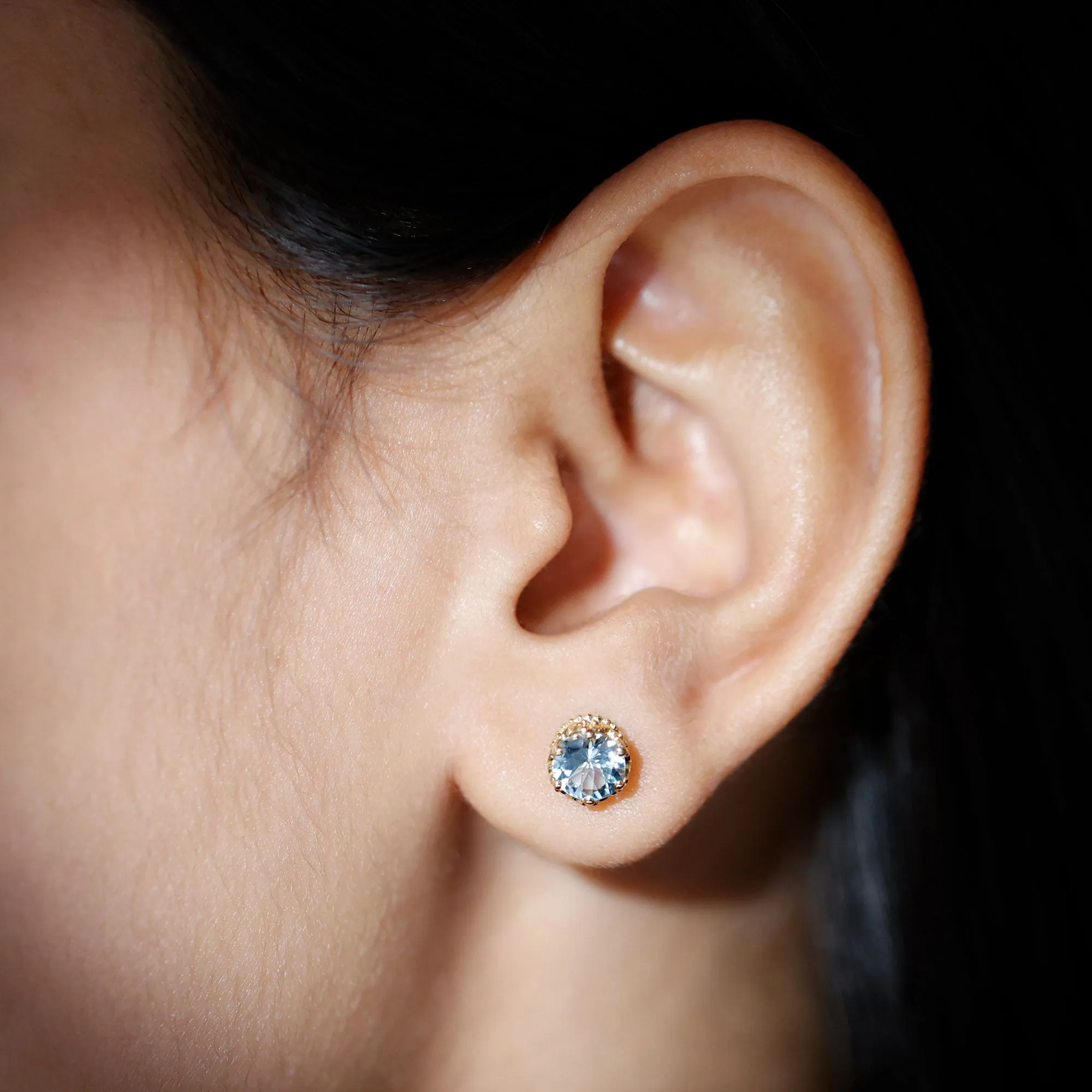 6 MM Aquamarine Solitaire Crown Stud Earrings