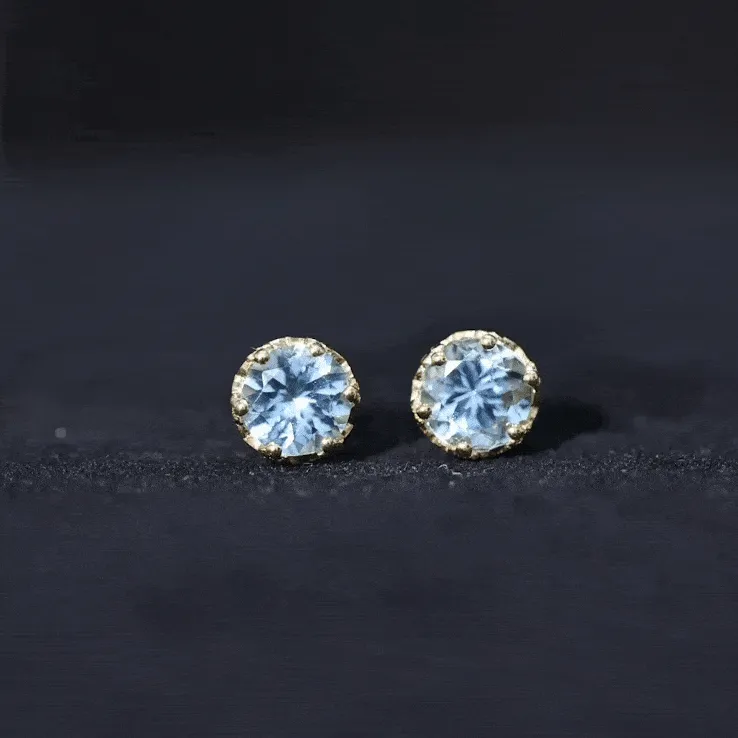 6 MM Aquamarine Solitaire Crown Stud Earrings