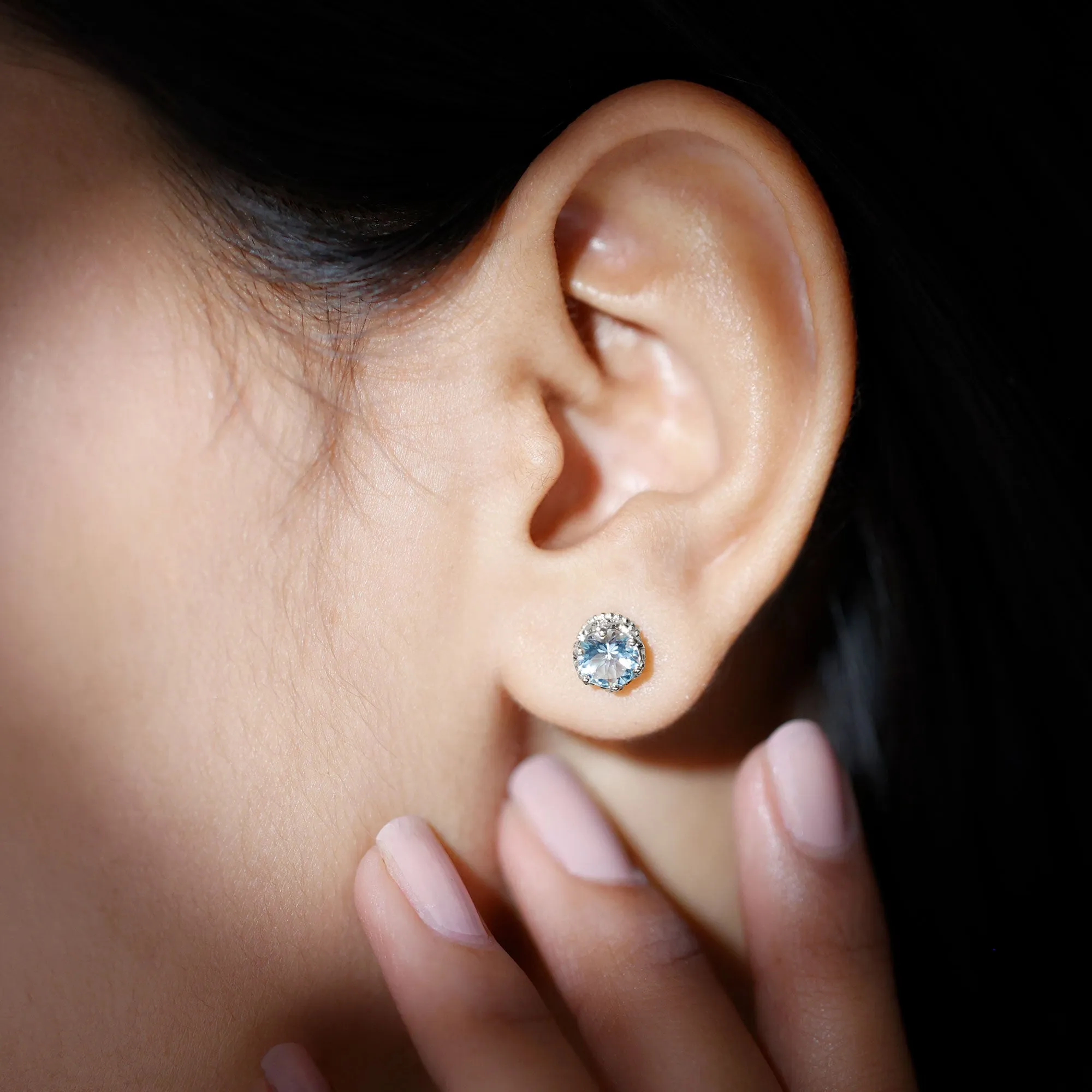 6 MM Aquamarine Solitaire Crown Stud Earrings