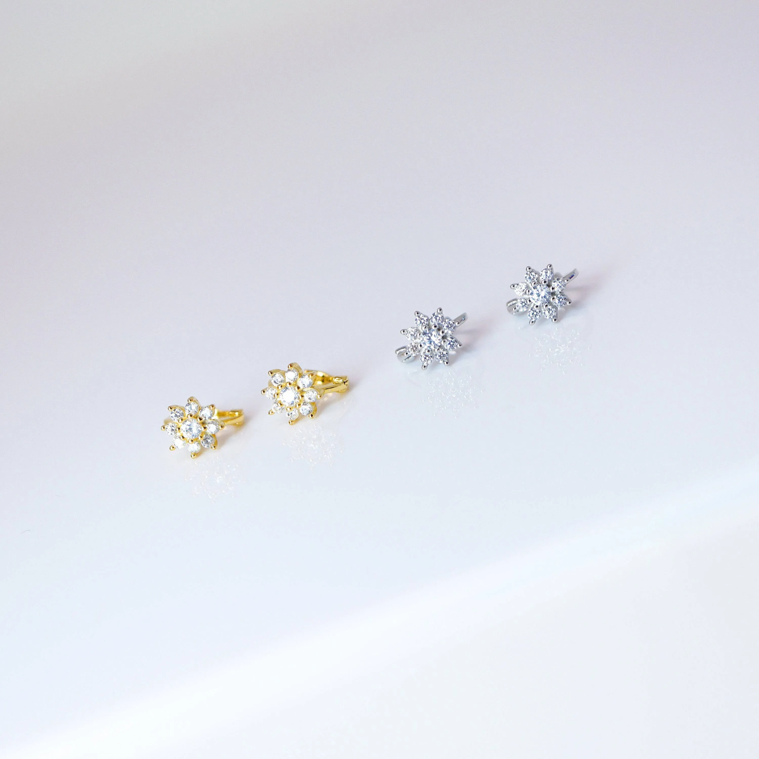 6mm Swarovski Crystal 14k Gold And Sterling Silver Flower Cartilage Hoop Earrings, Statement Earrings, Upper Helix Hoop Earrings.