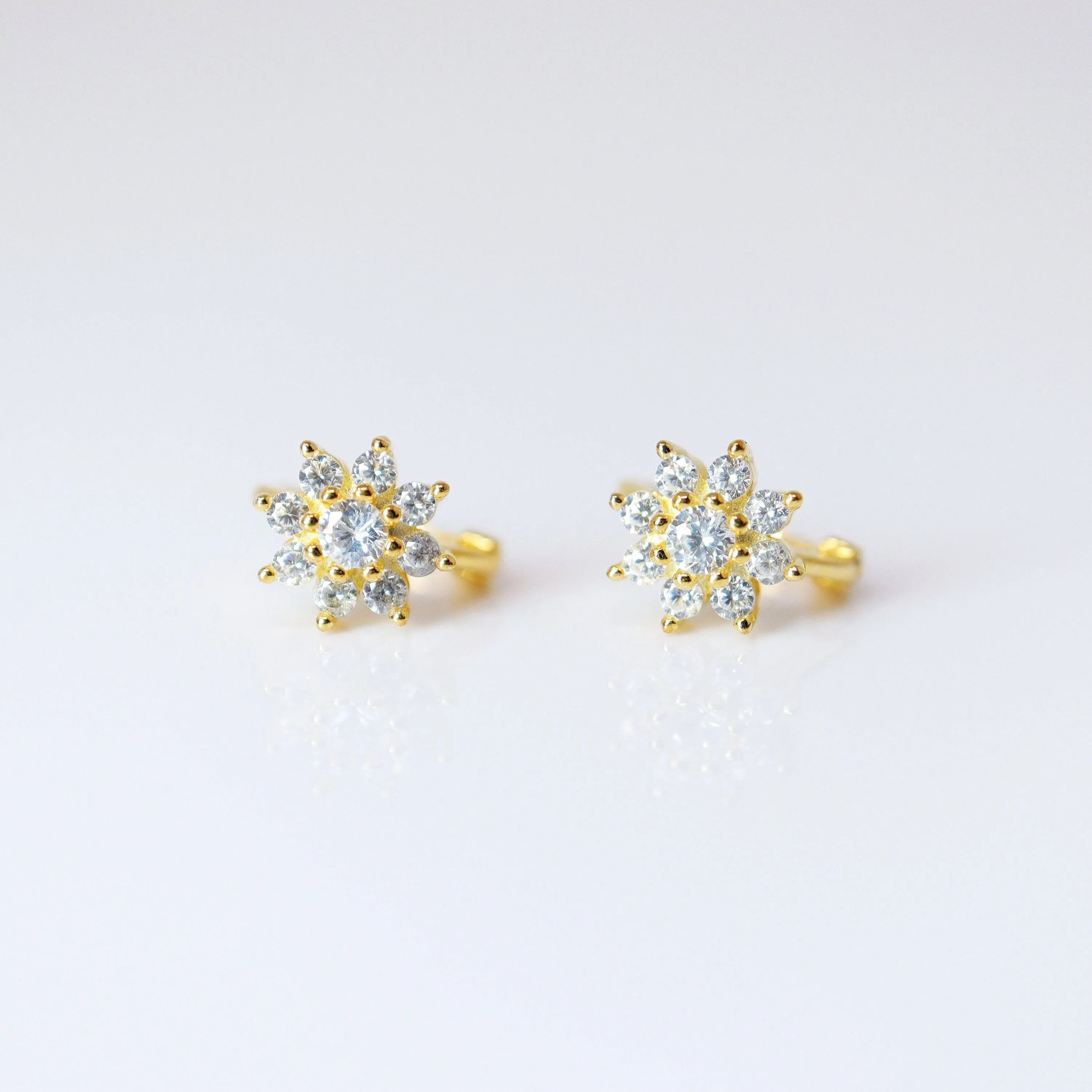 6mm Swarovski Crystal 14k Gold And Sterling Silver Flower Cartilage Hoop Earrings, Statement Earrings, Upper Helix Hoop Earrings.