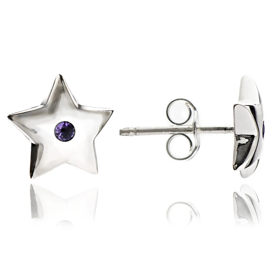 75%  DISCOUNT Dainty 925 Sterling Silver Star Stud Earrings with amethyst or blue sapphire