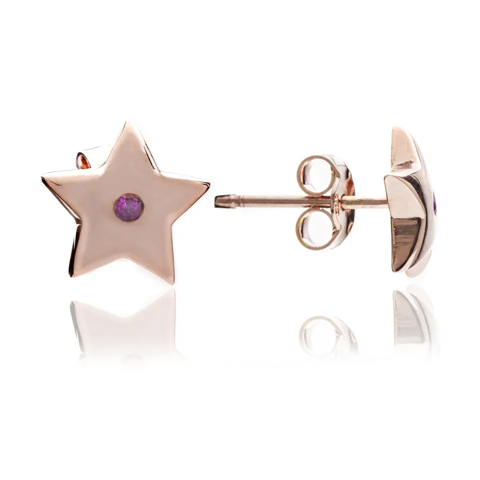 75% DISCOUNT  Exotic Glittering 18ct Rose Gold Vermeil Star Stud  Earrings  with rubies