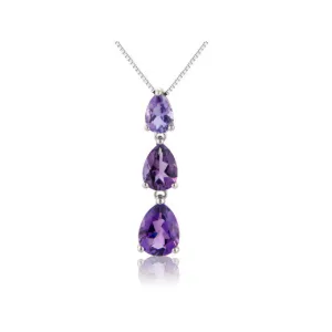 9ct White Gold Pear Amethysts Drop Pendant Necklace