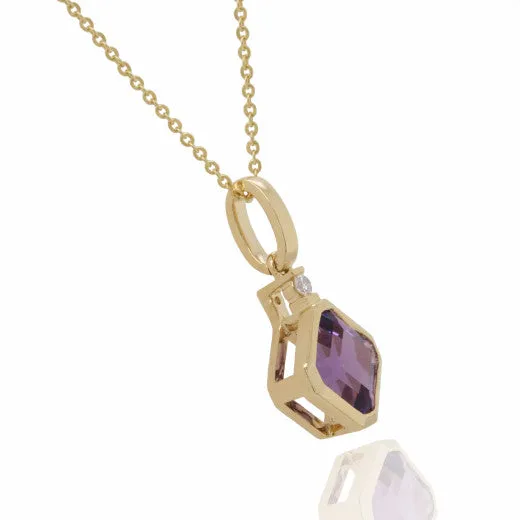 9ct Yellow Gold Diamond & Amethyst Pendant Necklace