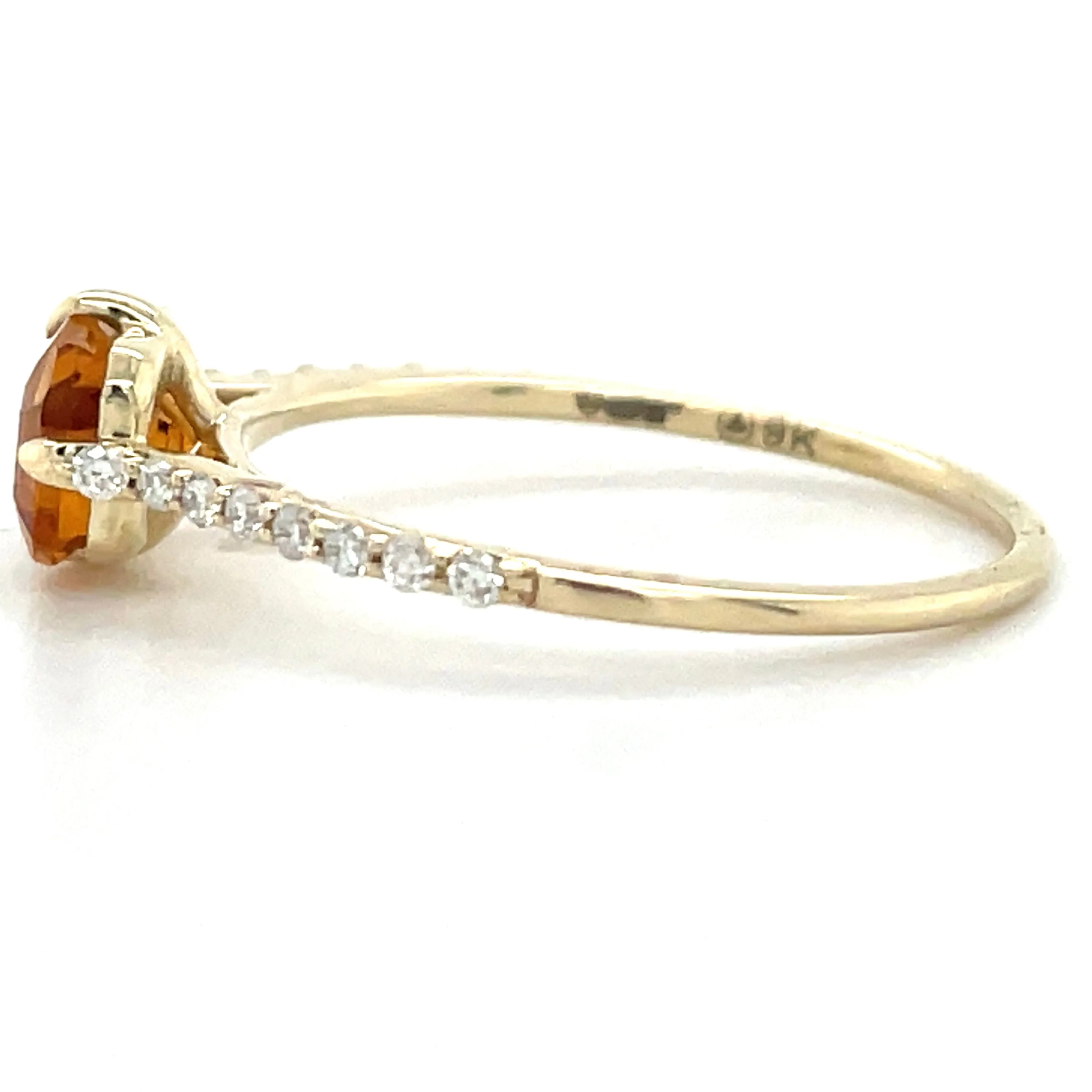 9ct Yellow Gold Horizontal Emerald Cut Citrine Gold & Diamond Shoulder Ringg