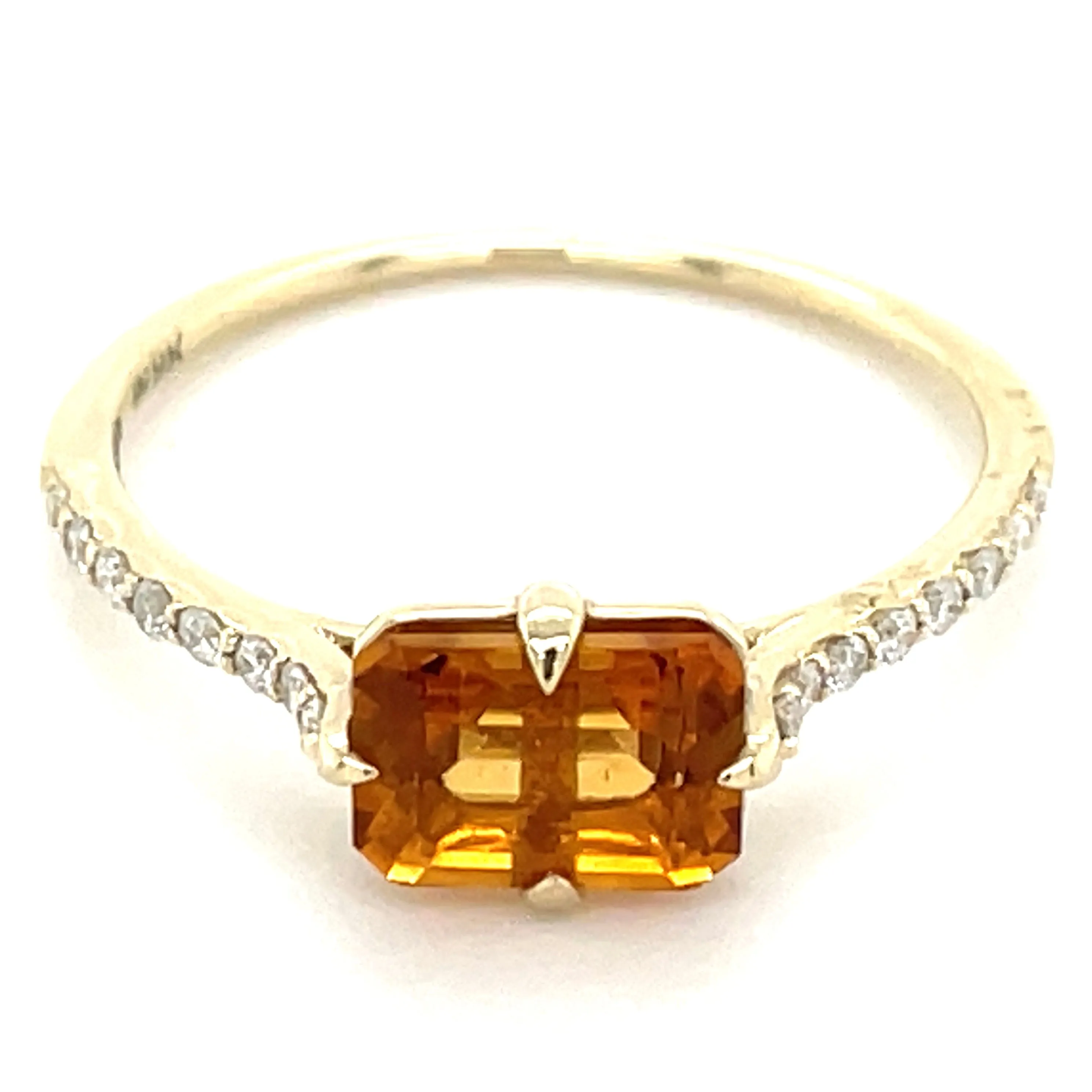 9ct Yellow Gold Horizontal Emerald Cut Citrine Gold & Diamond Shoulder Ringg