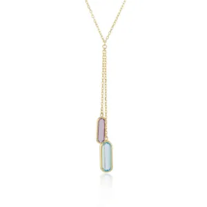 9ct Yellow Gold Lozenge Amethyst & Blue Topaz Lauret Pendant Necklace