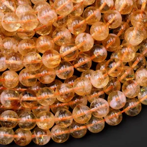 AA Natural Golden Citrine 4mm 6mm 8mm 10mm 12mm Smooth Round Beads Gemstone 15.5" Strand