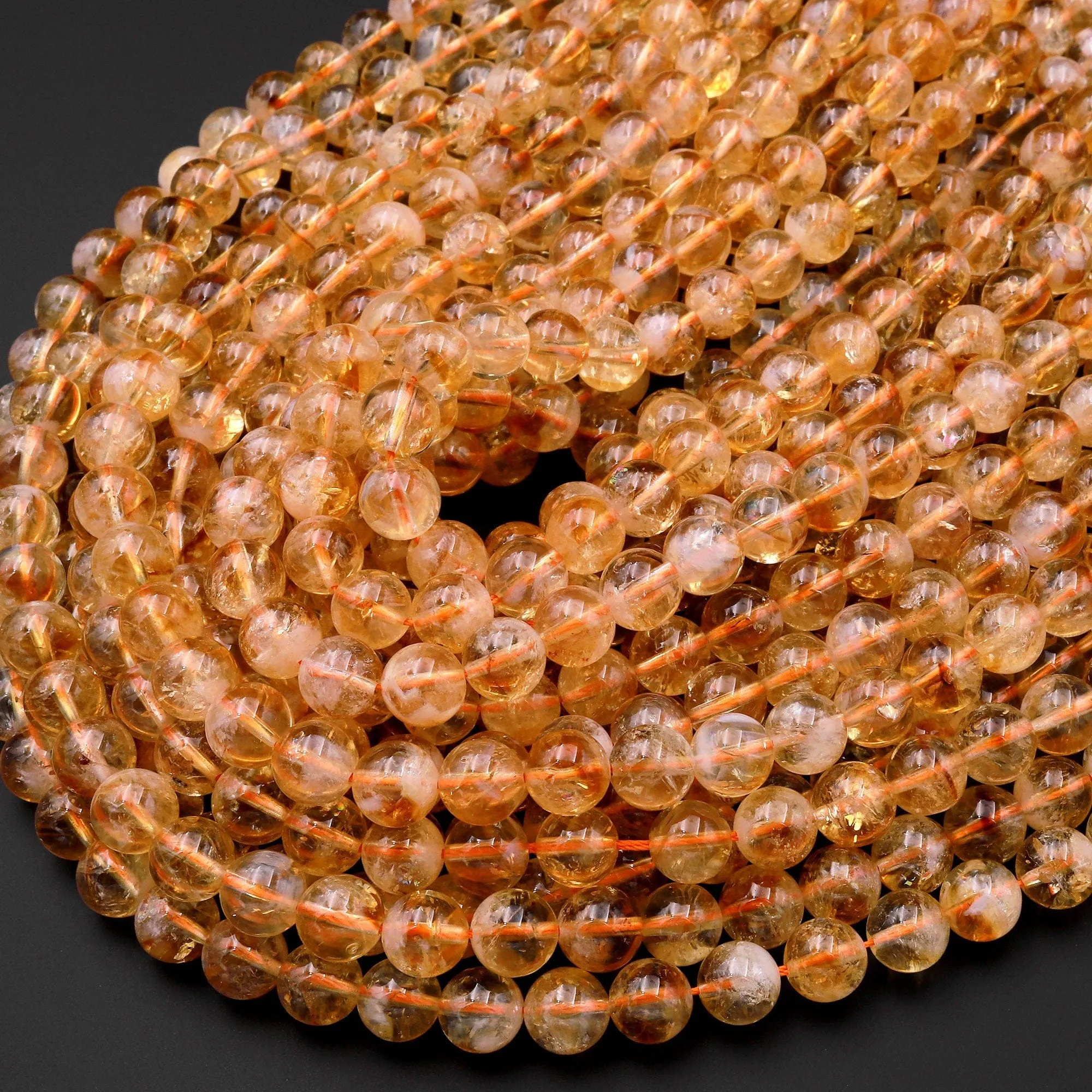 AA Natural Golden Citrine 4mm 6mm 8mm 10mm 12mm Smooth Round Beads Gemstone 15.5" Strand