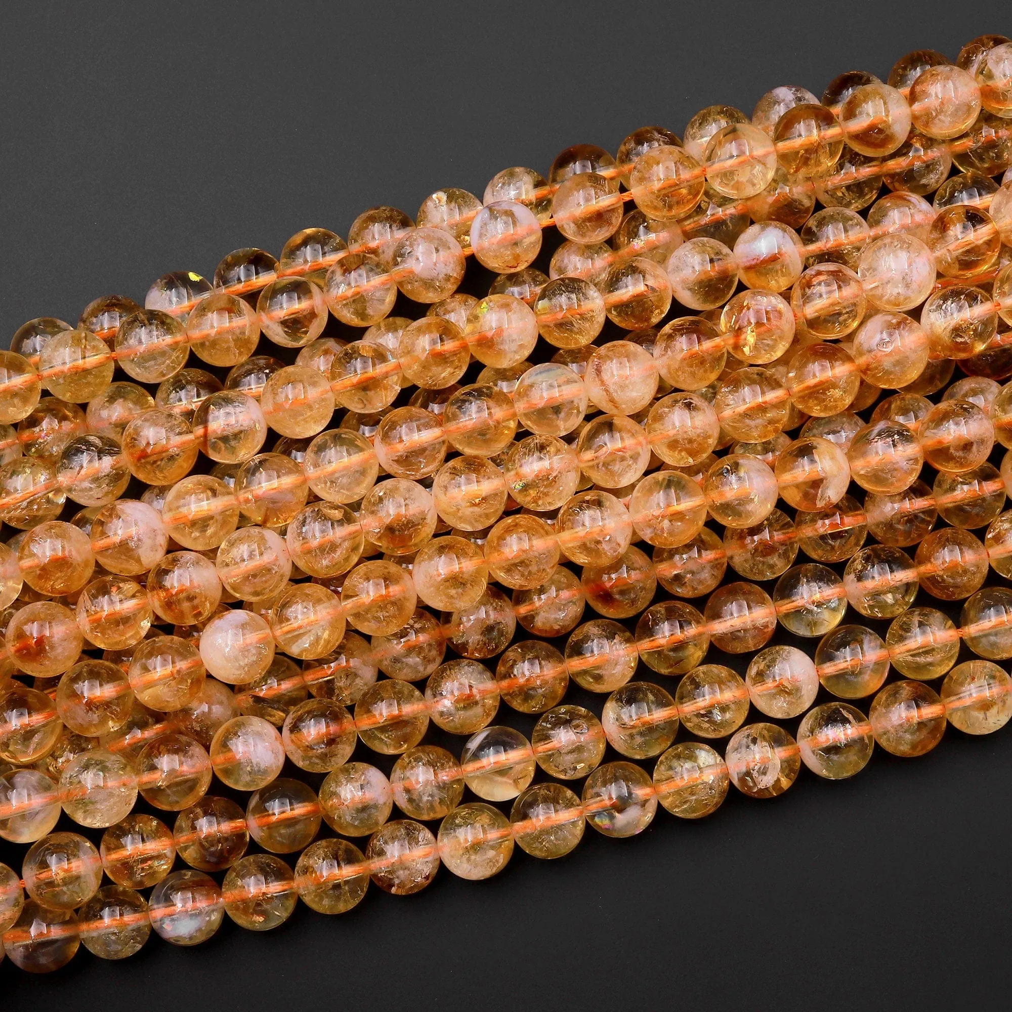AA Natural Golden Citrine 4mm 6mm 8mm 10mm 12mm Smooth Round Beads Gemstone 15.5" Strand