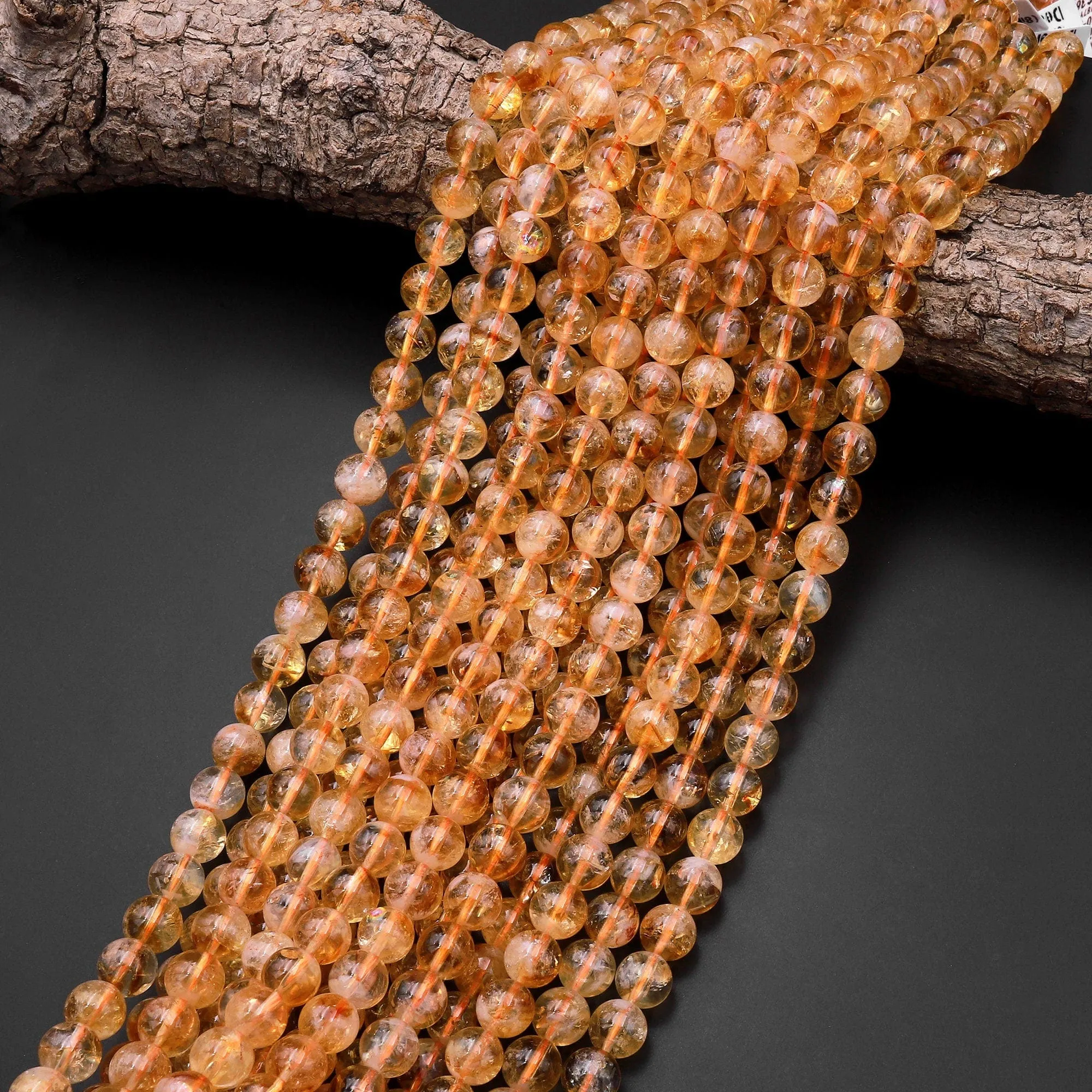 AA Natural Golden Citrine 4mm 6mm 8mm 10mm 12mm Smooth Round Beads Gemstone 15.5" Strand