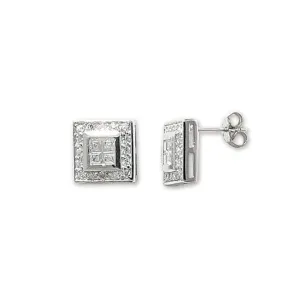 Acotis Silver Stud Earrings Square Zirconia G5012