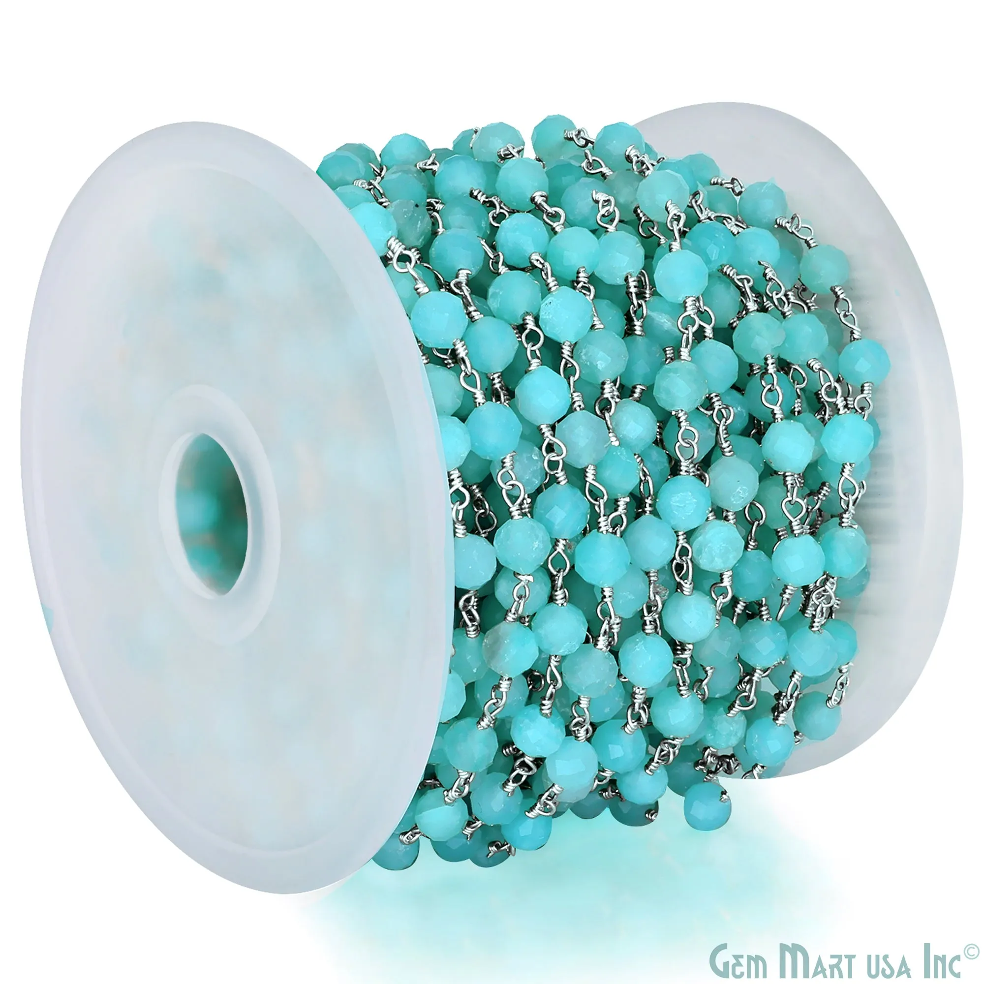 Amazonite Jade Beads 5mm Silver Plated Wire Wrapped Rosary Chain