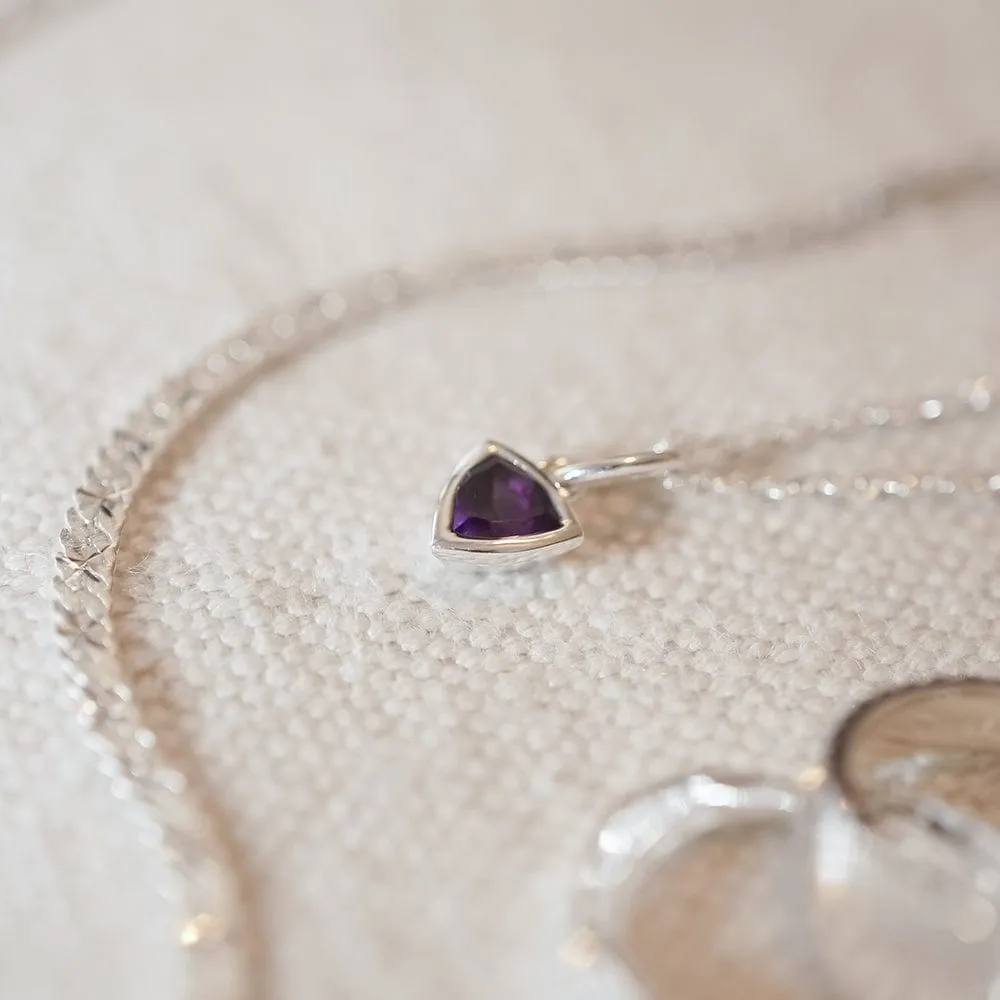 Amethyst February Birthstone Charm Necklace Sterling Silver