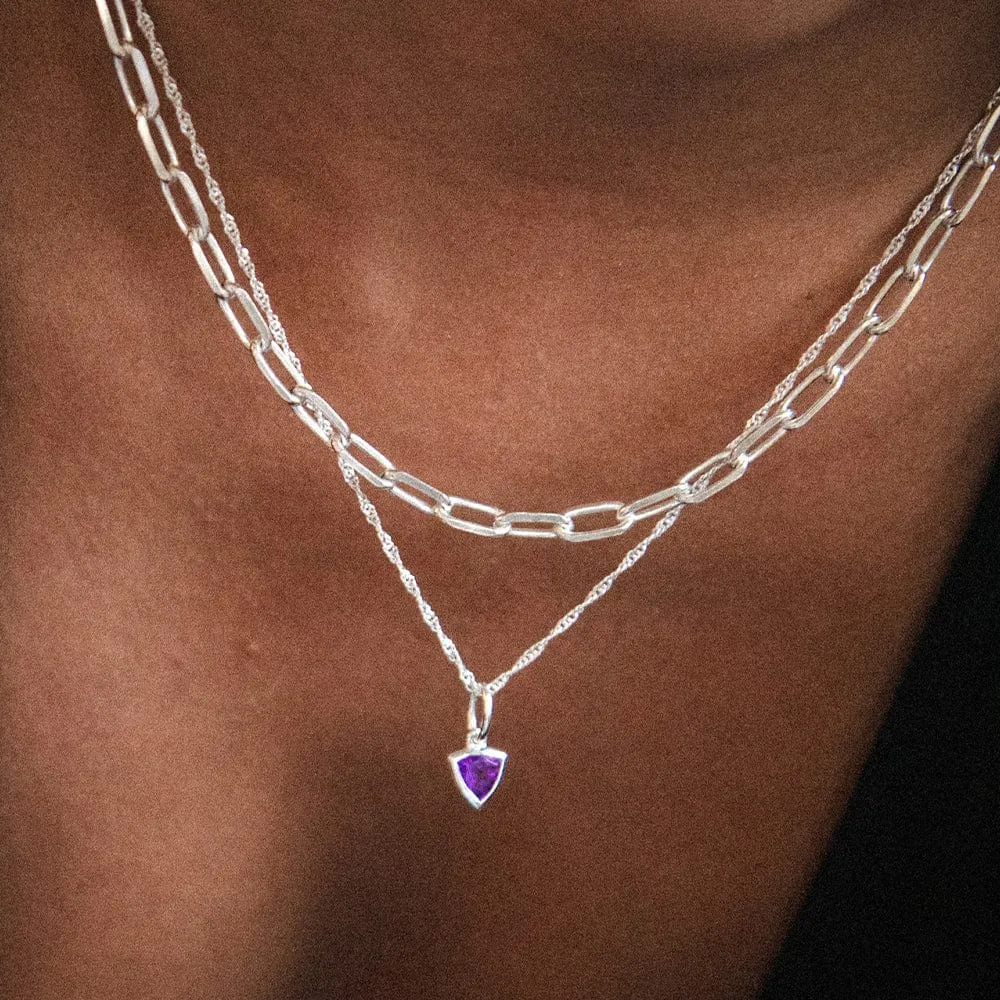 Amethyst February Birthstone Charm Necklace Sterling Silver