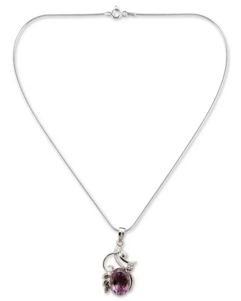 Amethyst flower necklace - Nostalgia | NOVICA