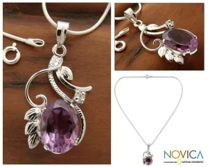Amethyst flower necklace - Nostalgia | NOVICA