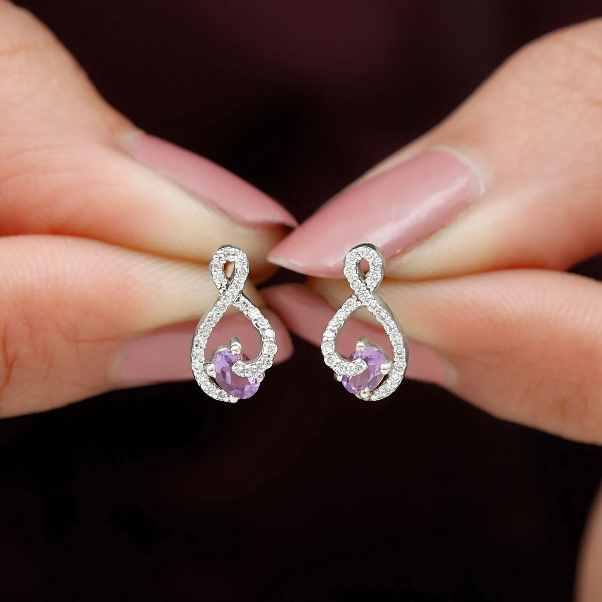 Amethyst Infinity Stud Earrings with Diamond